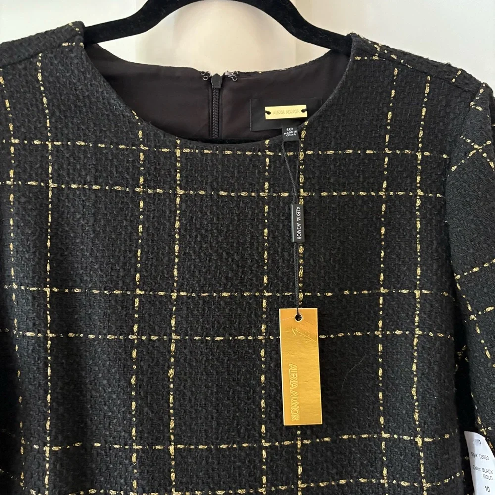 NWT Alexia Admor Windowpane 3/4 Sleeve Tweed Shift Dress - 10 - Picture 8 of 11